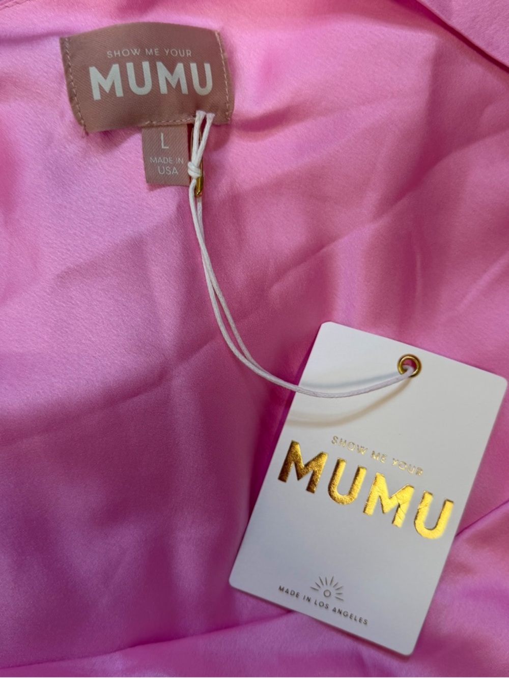 Show Me Your Mumu Jodie Dress in Pink Luxe Satin off shoulder maxi barbie - Picture 3 of 9